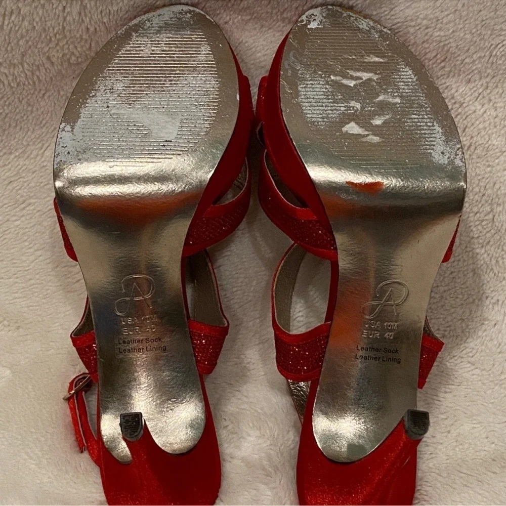 Adrianna Papell Red Satin Glitter Platform Sandals Heels Mens 10M‎ EUR 40